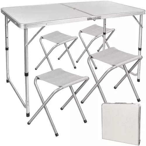 Camping Sæt med Justerbart Bord og 4 Stole