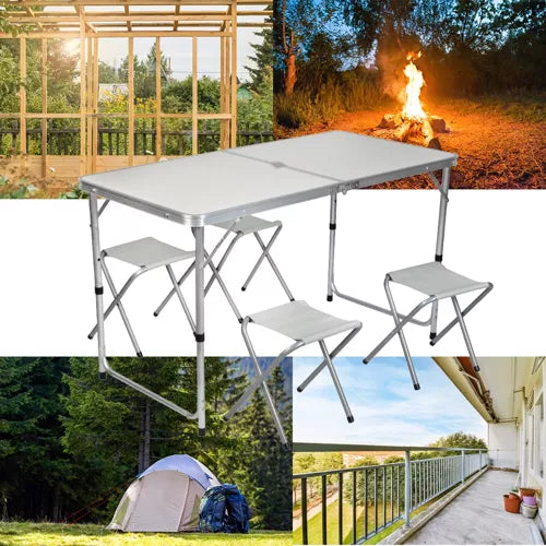 Camping Sæt med Justerbart Bord og 4 Stole