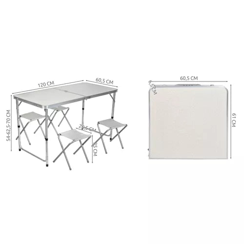 Camping Sæt med Justerbart Bord og 4 Stole