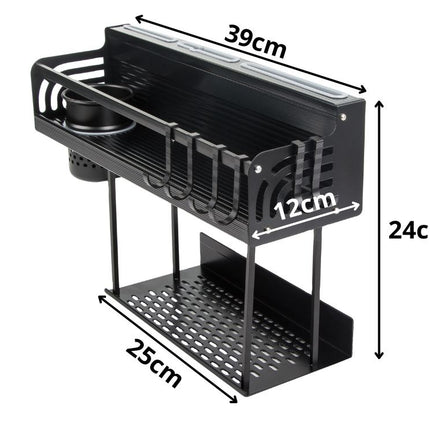 Køkkenreol til væg, dobbeltlags –opbevaring med cutter-Holder og redskabsspand