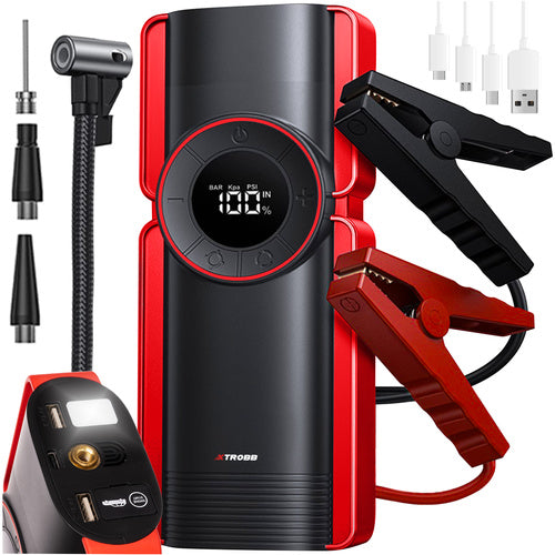 6-i-1 Power Bank, Jump Starter, Kompressor - 10.000 mAh til Bilen