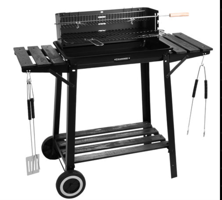 Kulgrill med Rotisserie og varmehylde – havegrill med hylder