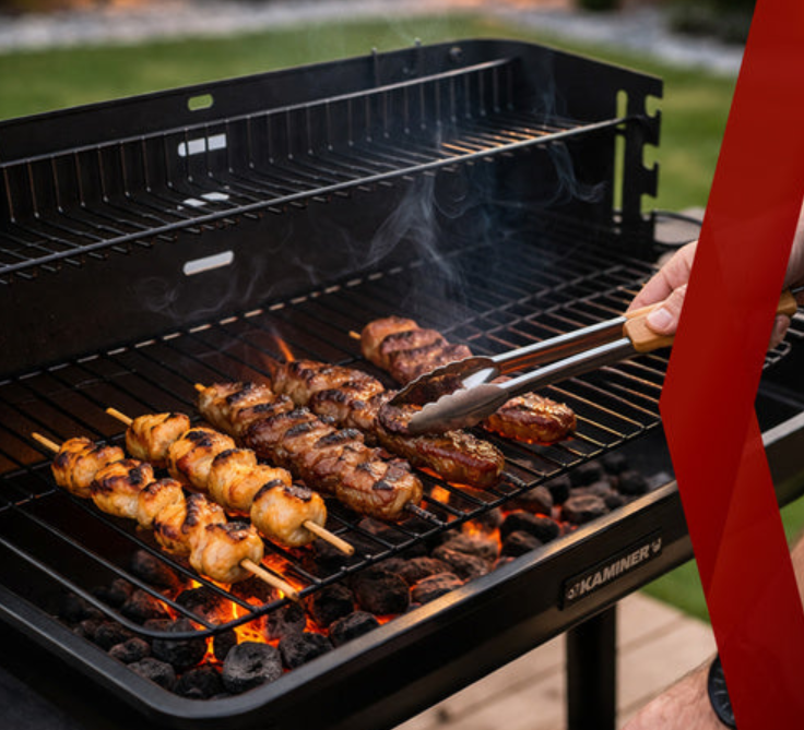 Kulgrill med Rotisserie og varmehylde – havegrill med hylder