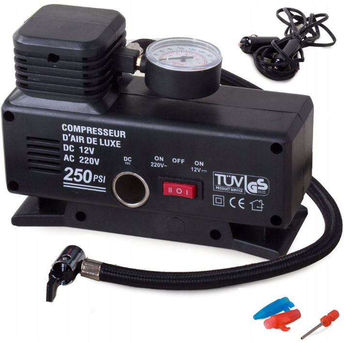 Kompressor til bildæk, cykeldæk, bolde, madrasser