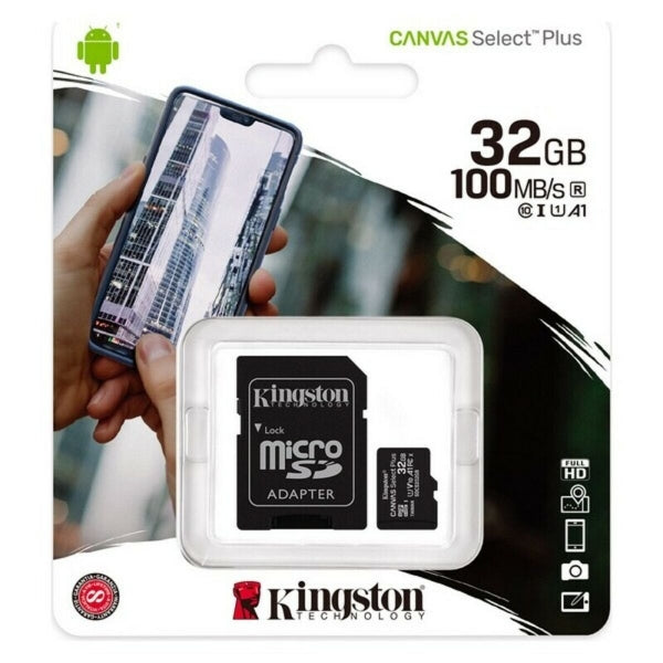 Kingston 32GB micro SD memory kort med adaptor 100 MB/S