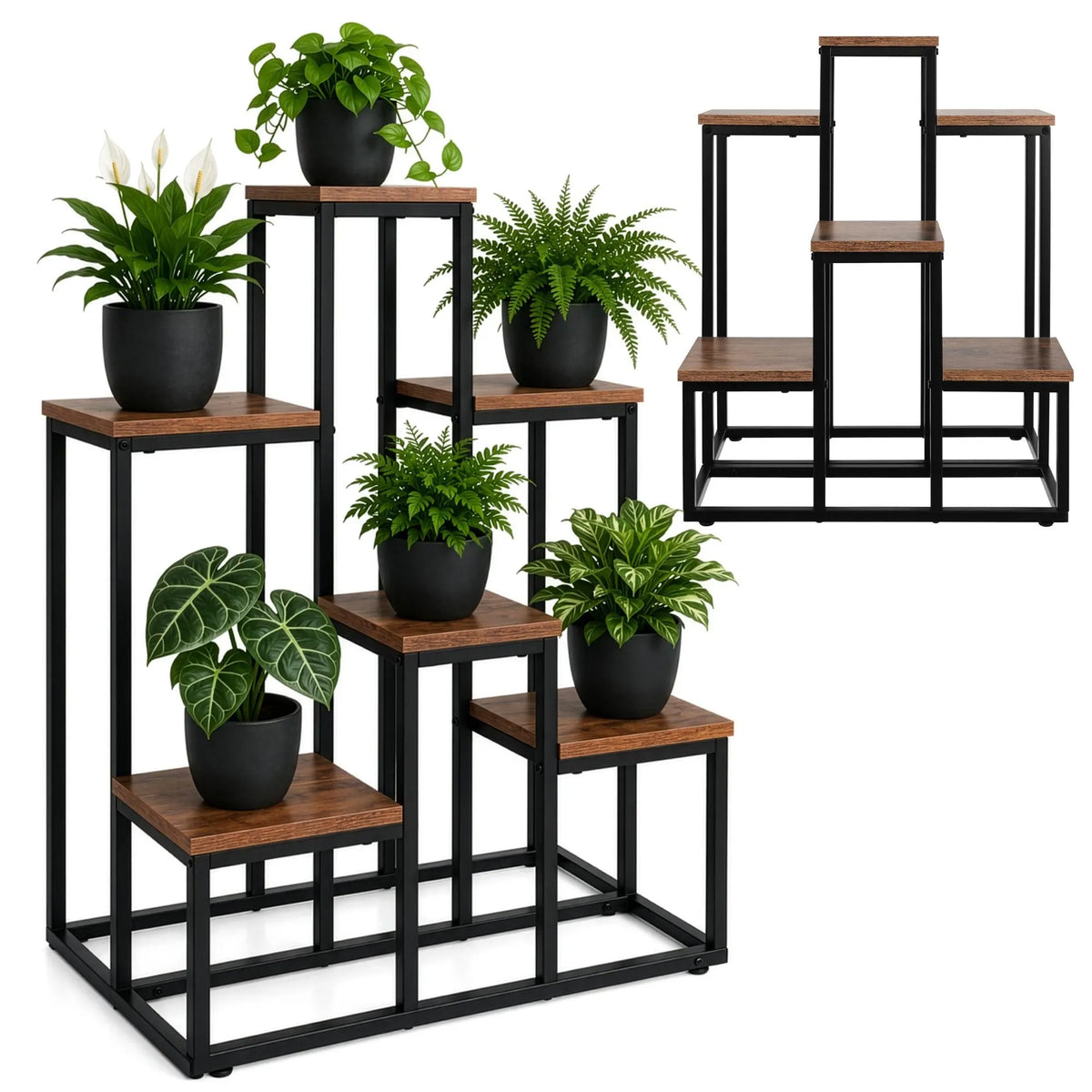 Blomsterreol med 6 Hylder i Loft Design – Plantestander i Metal og Trælook