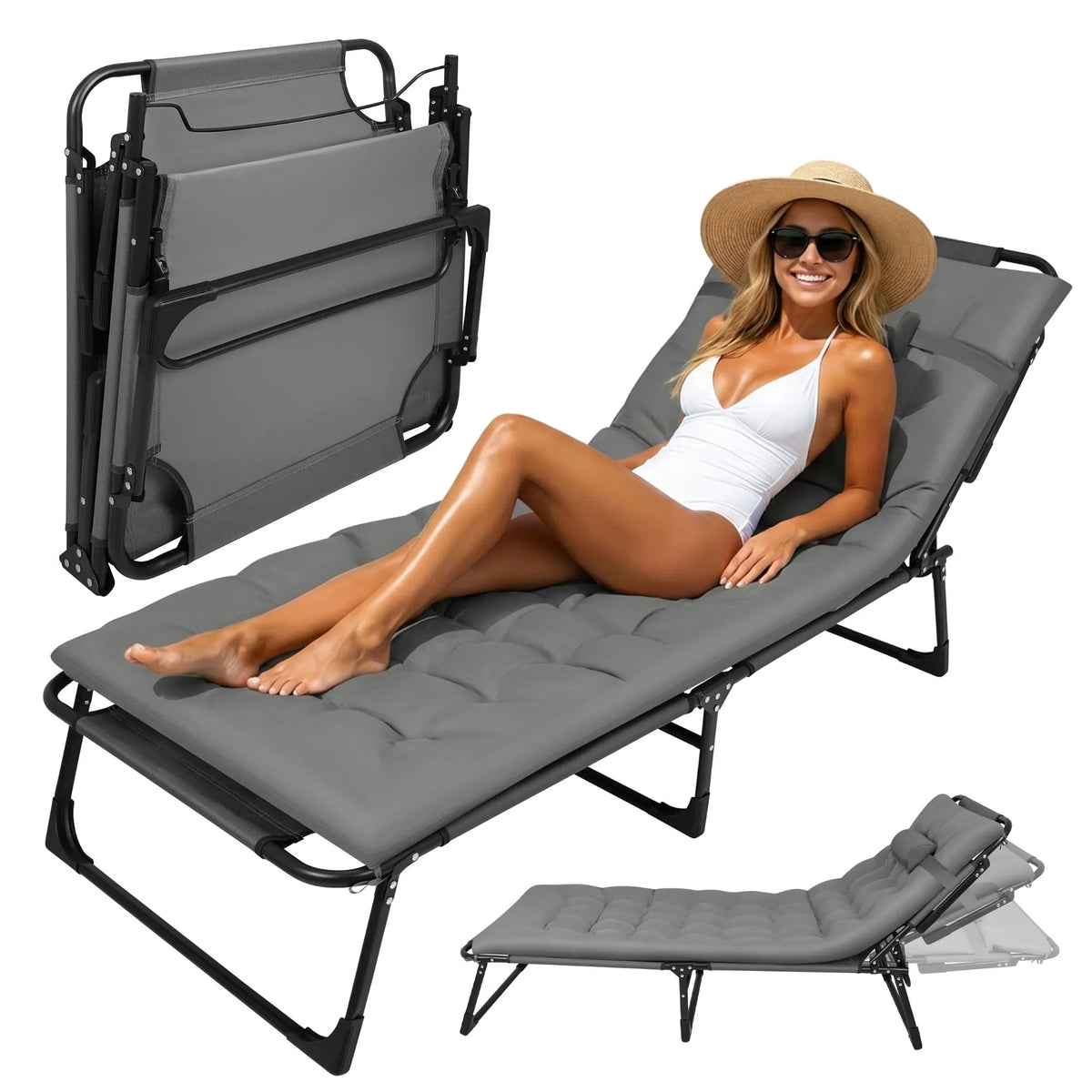 Foldbar Solseng med Hynde – Justerbar Have- og Strandliggestol