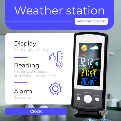 Vejrstation med farvedisplay, udendørs sensor