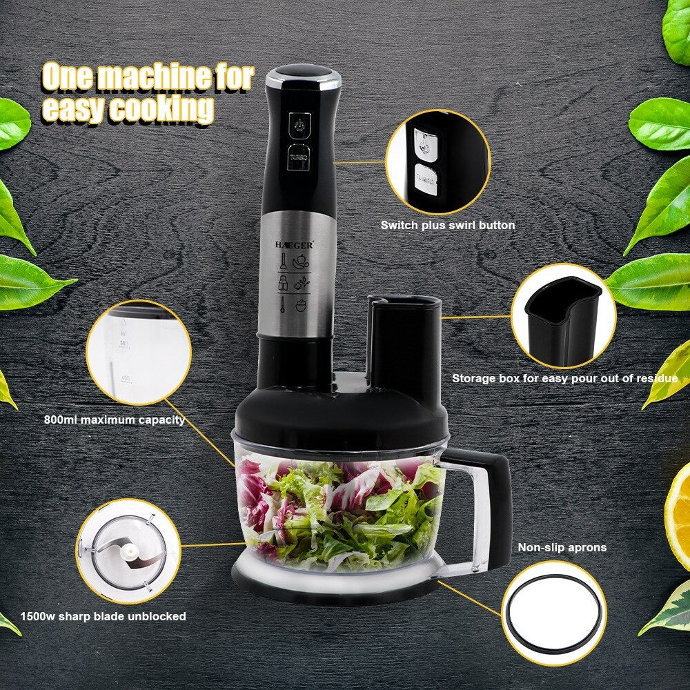 Stavblender 1000W med Hakker, Piskeris og Blendekop – 6-i-1 Håndblender