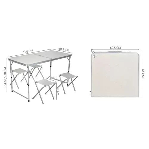 Camping Sæt med Justerbart Bord og 4 Stole