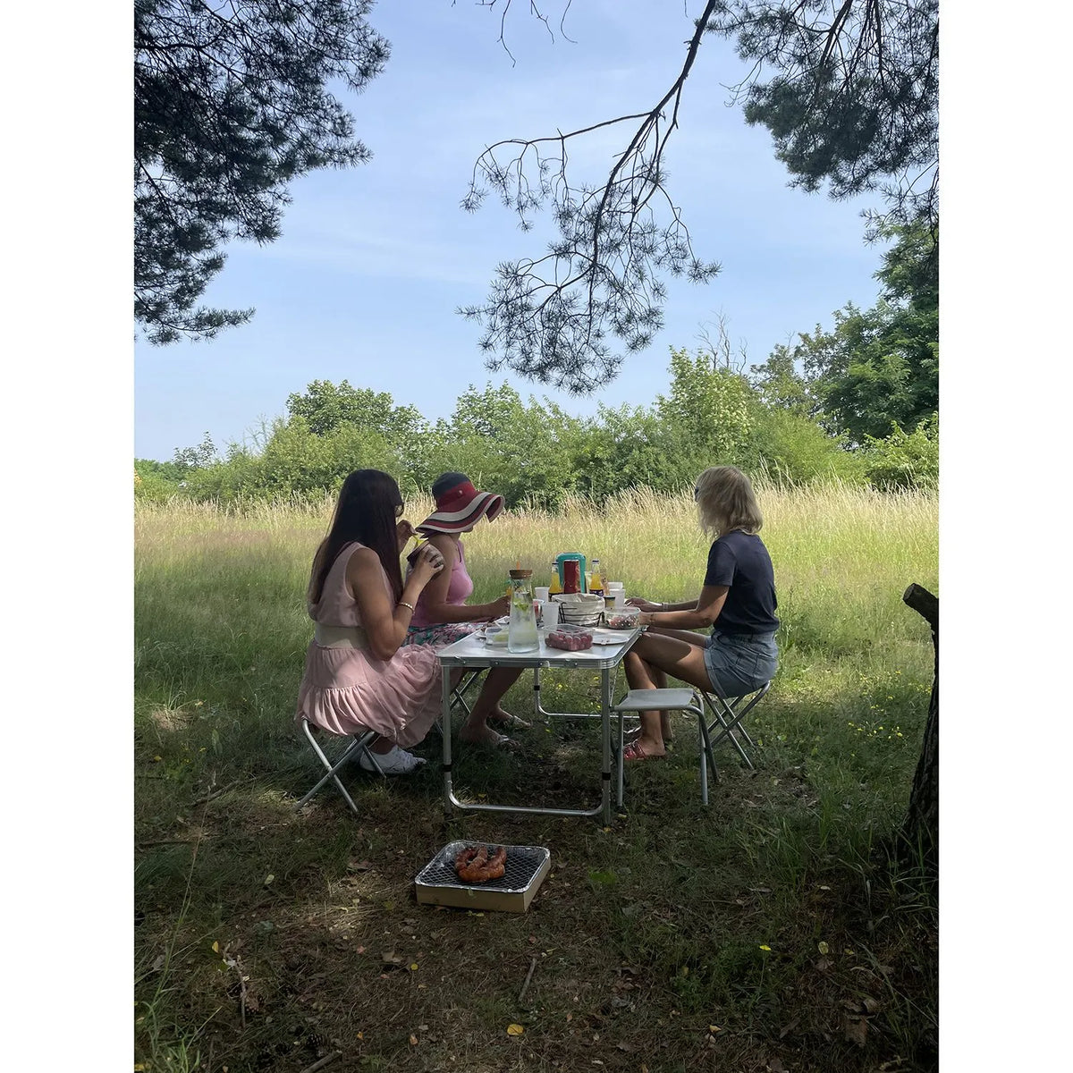 Camping Sæt med Justerbart Bord og 4 Stole