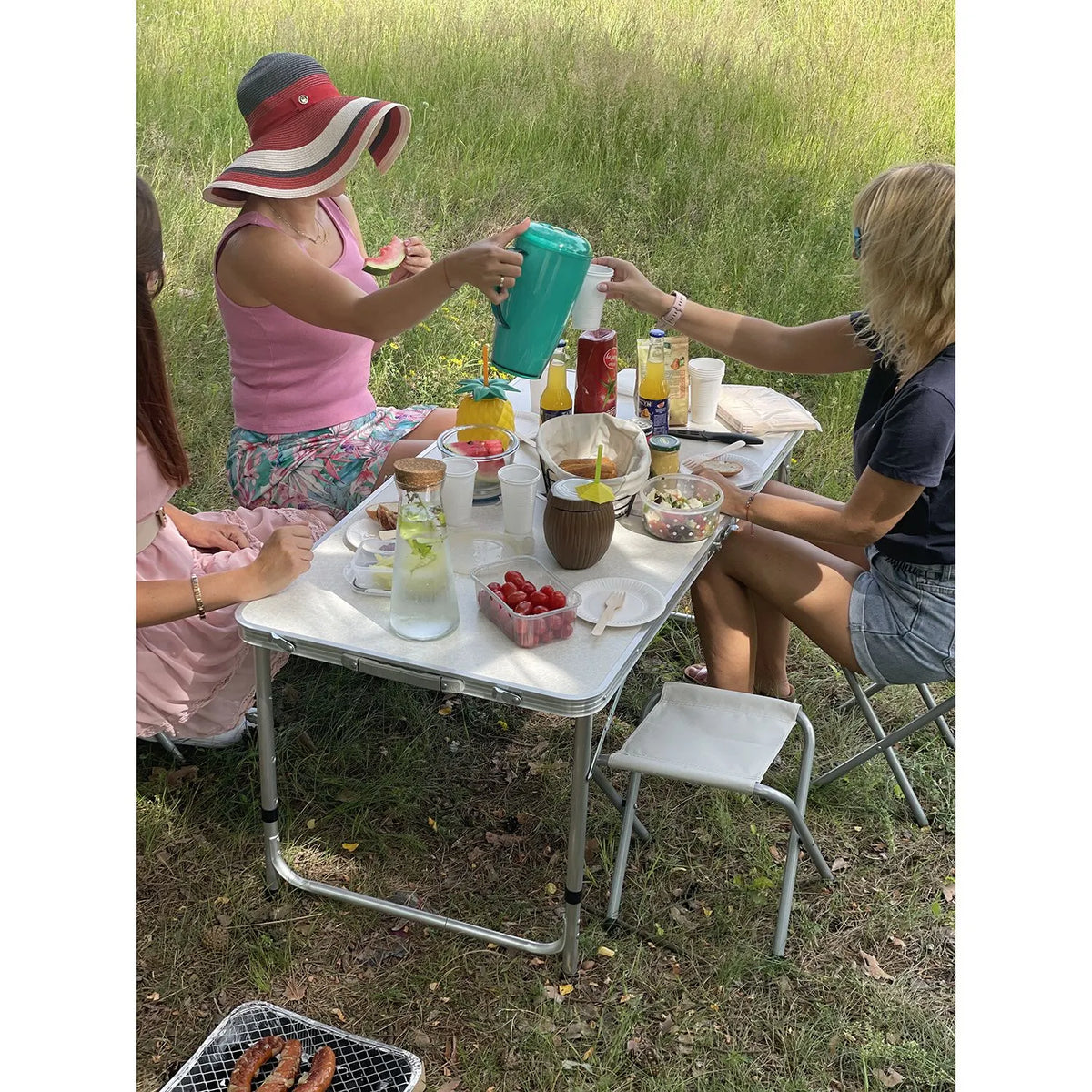 Camping Sæt med Justerbart Bord og 4 Stole