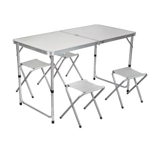 Camping Sæt med Justerbart Bord og 4 Stole
