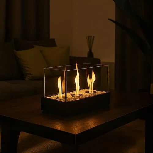 Fritstående Biopejs med 4 Glassider – Bioethanol Pejs til Hjem og Terrasse 45 cm