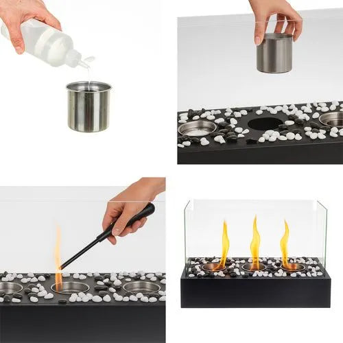 Fritstående Biopejs med 4 Glassider – Bioethanol Pejs til Hjem og Terrasse 45 cm