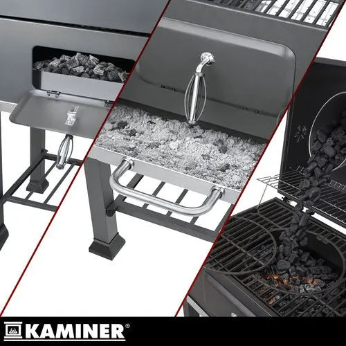 Kulgrill med Låg & Termometer – Stor Havegrill med Støbejernsrist, Askeskuffe & Tilbehør
