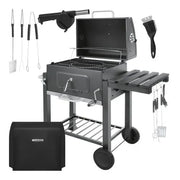 Kulgrill med Låg & Termometer – Stor Havegrill med Støbejernsrist, Askeskuffe & Tilbehør