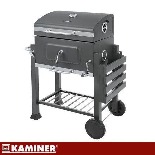 Kulgrill med Låg & Termometer – Stor Havegrill med Støbejernsrist, Askeskuffe & Tilbehør