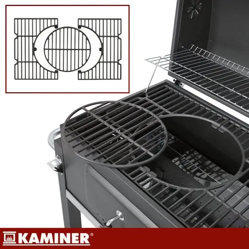 Kulgrill med Låg & Termometer – Stor Havegrill med Støbejernsrist, Askeskuffe & Tilbehør