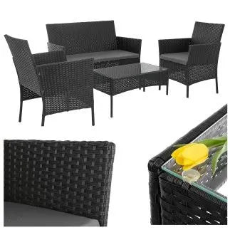 Havemøbelsæt – Sofa, 2 Stole, Bord med Glas & Hynder