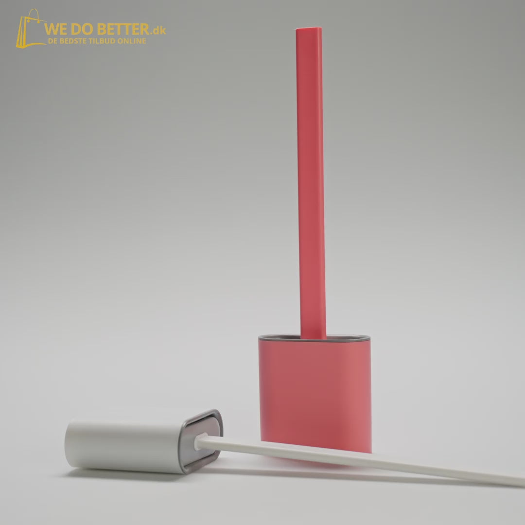 Indlæs video: Toiletbørste med fladt silikone hoved