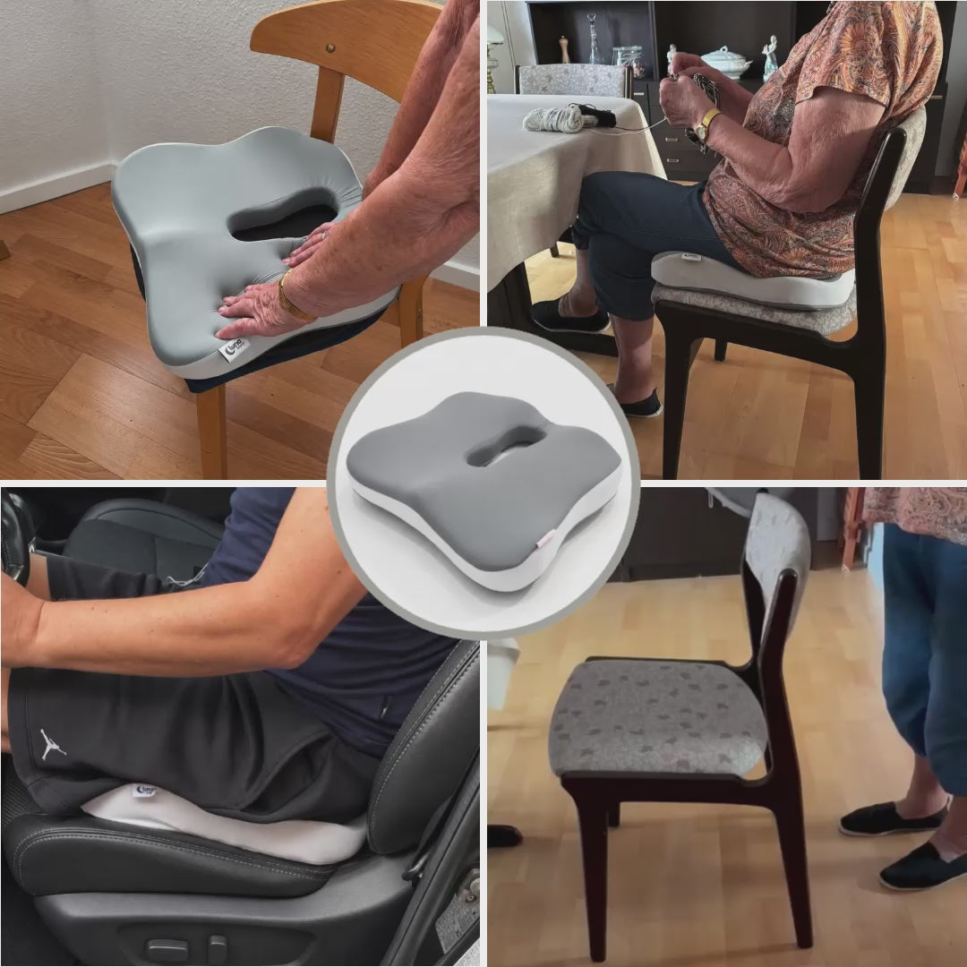 Indlæs video: Memory Comfort ergonomisk siddepude med memory foam og kølende betræk 41x37x6 cm