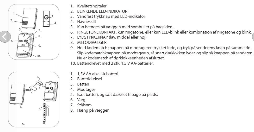 Grundig trådløs ringklokke til hjemmet inkl.  6 forskellige ringe toner
