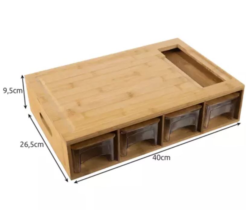 Skærebræt med 4 grøntsagsbeholdere i Bambustræ